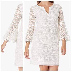 NWT Trina Turk | Loomies White Crochet and Beaded Mini Dress, Size 12